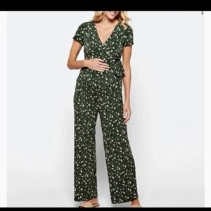 Kaileigh maternity short sleeve floral jumpsuit
